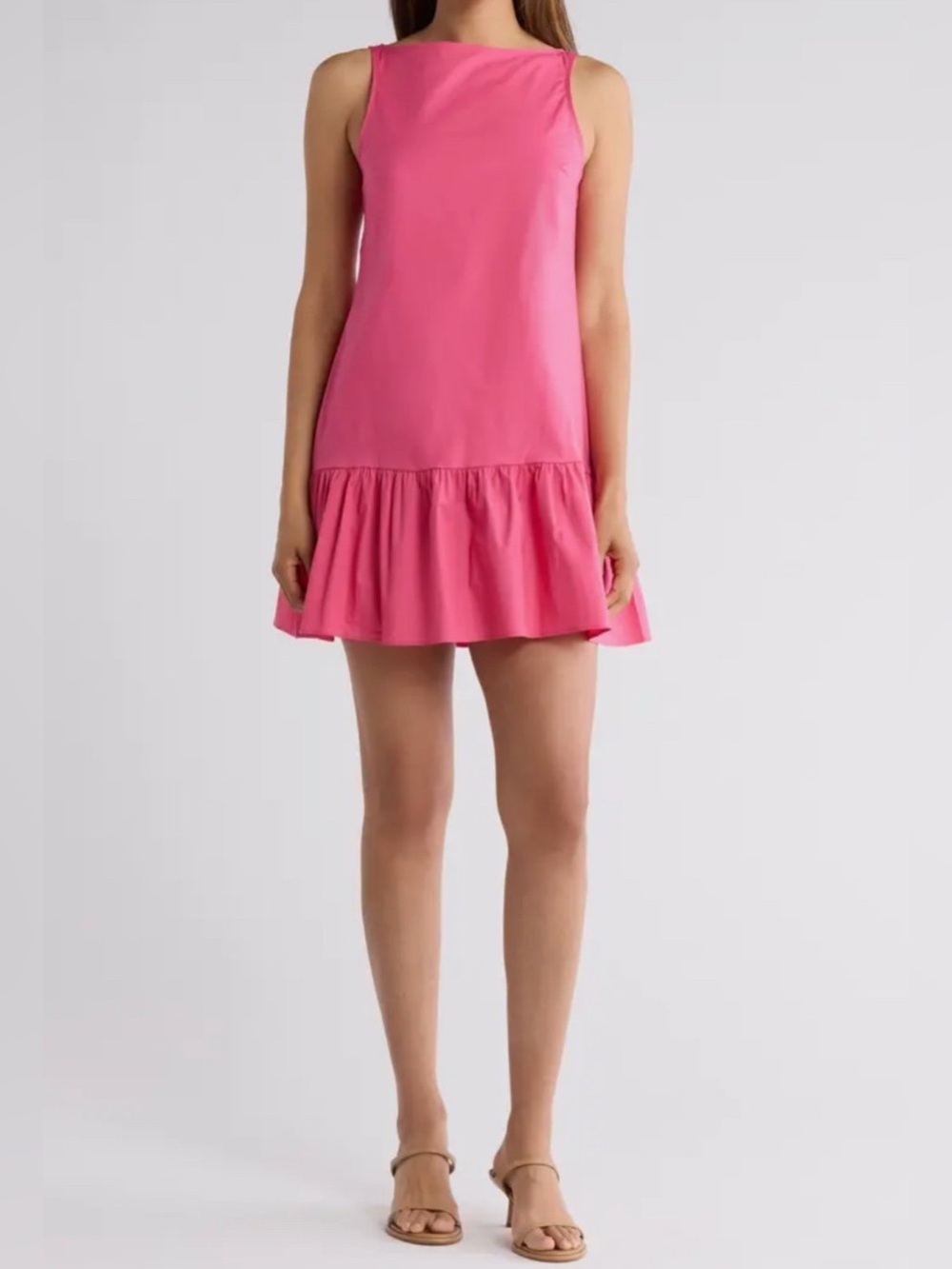 Donna Morgan Hot Pink Sleeveless Ruffle-Hem Mini Dress